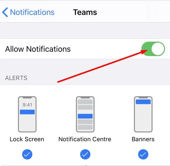 Microsoft Teams 通知不適用於 iPhone