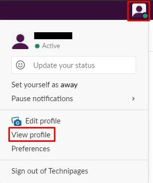 Slack 프로필 메뉴 접근 방법
