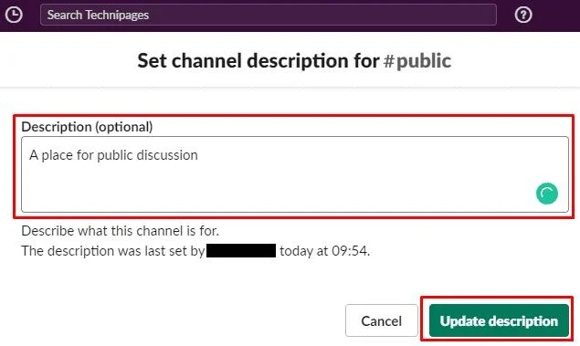 Slack：説明の更新