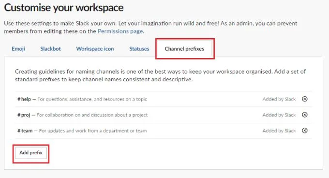 Slack: 새 채널 접두사를 추가하는 방법