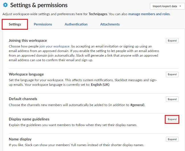 Slack: Como especificar diretrizes para nomes de exibição