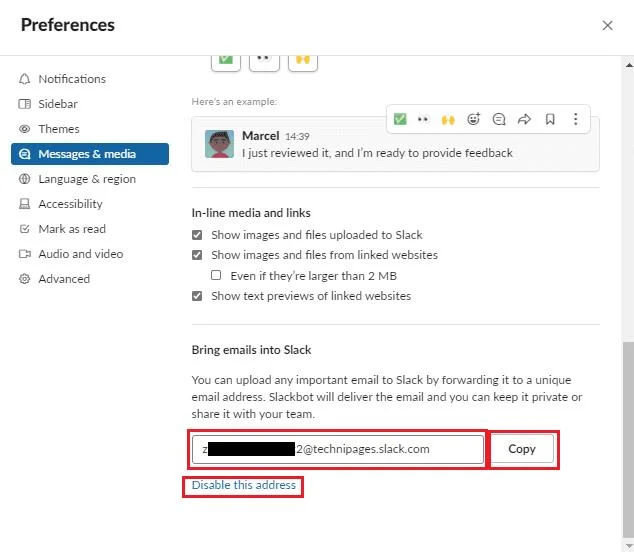 Slack 이메일 주소 복사