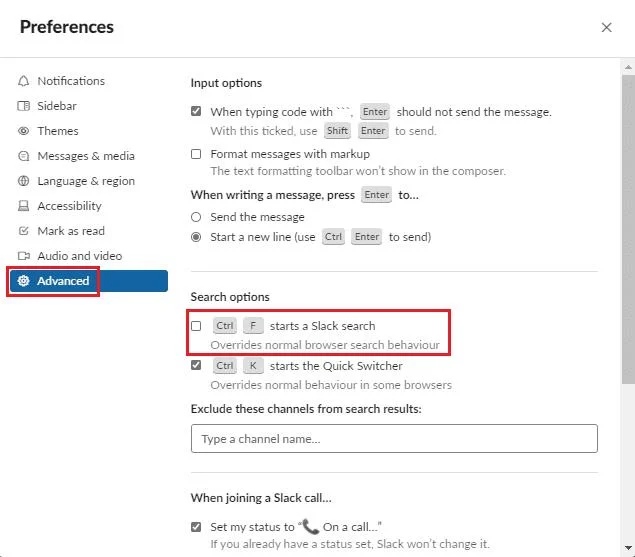 Slack: Jak skonfigurować „Ctrl + F”, aby przeprowadzić wyszukiwanie