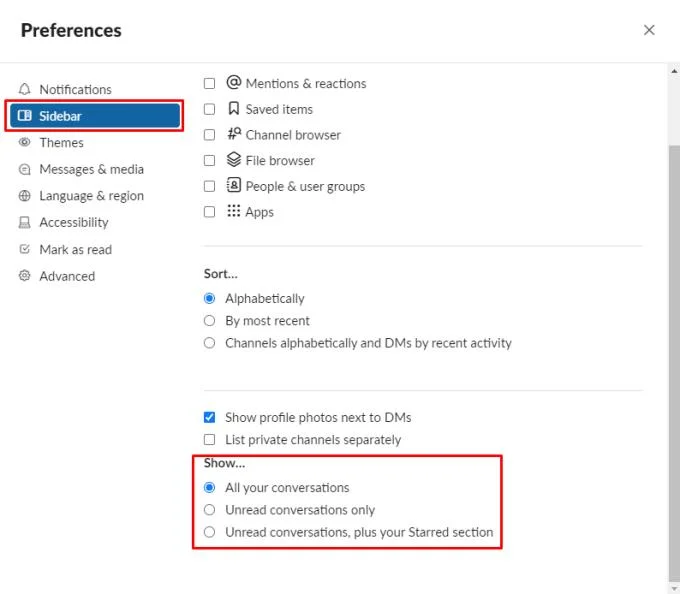 Slack: Como ver apenas os canais que possuem mensagens não lidas na barra lateral