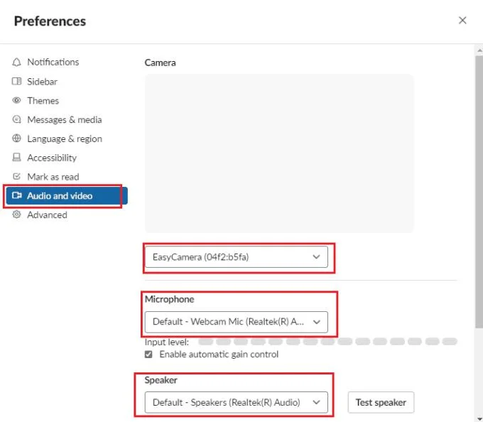 Slack: Jak wybrać urządzenia wejściowe do połączeń