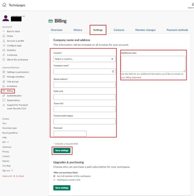 Slack: jak zaktualizować informacje o firmie
