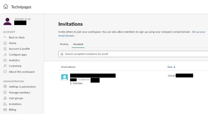 Slack: 작업 공간에 수락된 초대를 검토하는 방법