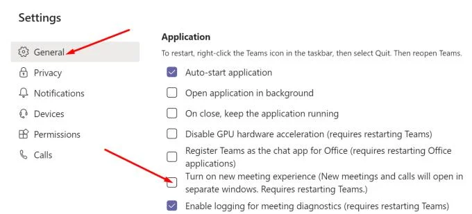 Microsoft Teams 새로운 회의 환경 비활성화