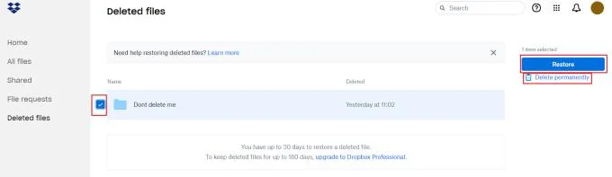 Dropbox：最近削除したファイルを表示する方法