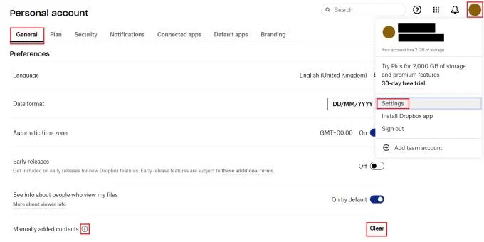 Dropbox: jak wyczyścić ręcznie dodane kontakty