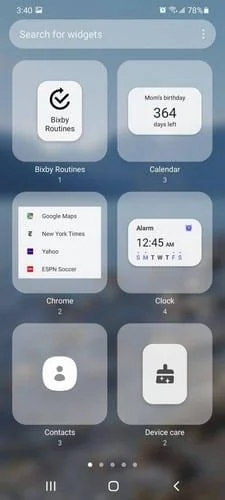 Widgets toevoegen of verwijderen – Galaxy S 21 Plus