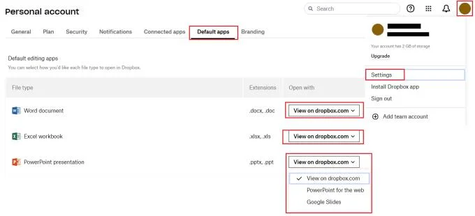 Dropbox: jak wybrać sposób otwierania aplikacji pakietu Office do edycji