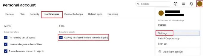 Dropbox: jak wyłączyć cotygodniowy e-mail z aktywnością w folderze współdzielonym