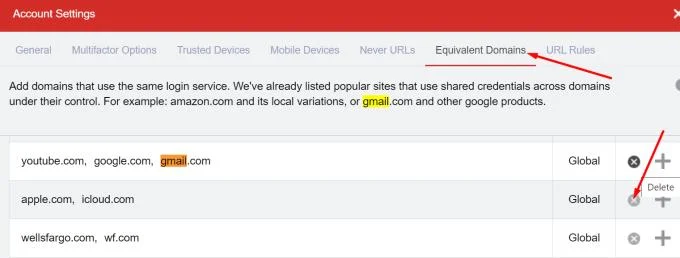 작동하지 않는 LastPass 등가 도메인 수정