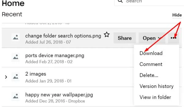 Poprawka: Dropbox nie wyświetla opcji pobierania