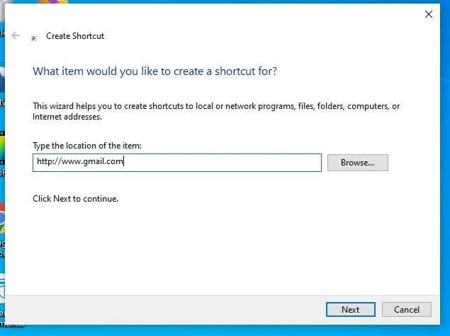 Cómo crear un acceso directo a Gmail - Windows 10