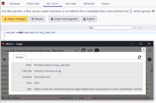 uBlockOriginでWebページ要素のブロックを解除する方法