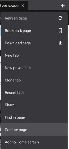 Tome capturas de pantalla de página completa en el navegador Vivaldi de Android