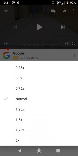 Definindo a velocidade de reprodução padrão no aplicativo do YouTube
