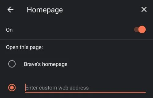 Brave na Androida: Ustawienia niestandardowej strony