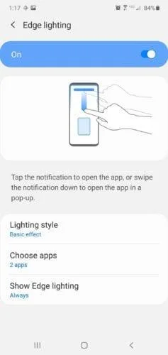 Usuwanie oświetlenia krawędzi w Samsung Galaxy S20