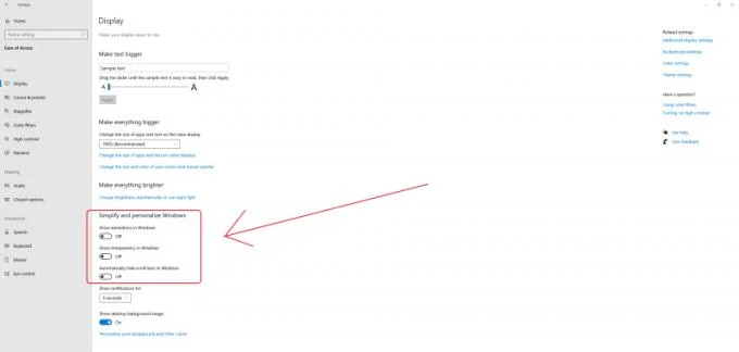 Desactivar animaciones en Windows 10