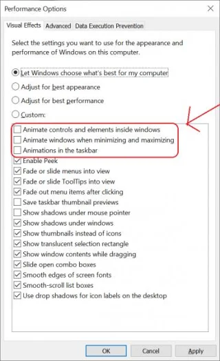 Desactivar animaciones en Windows 10