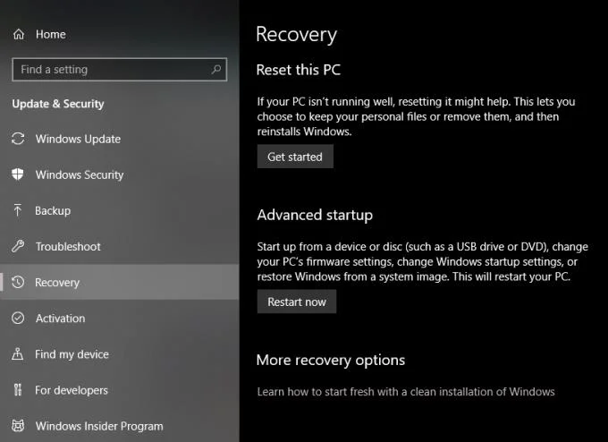 Uzyskaj dostęp do zaawansowanych opcji uruchamiania w menu Windows 10