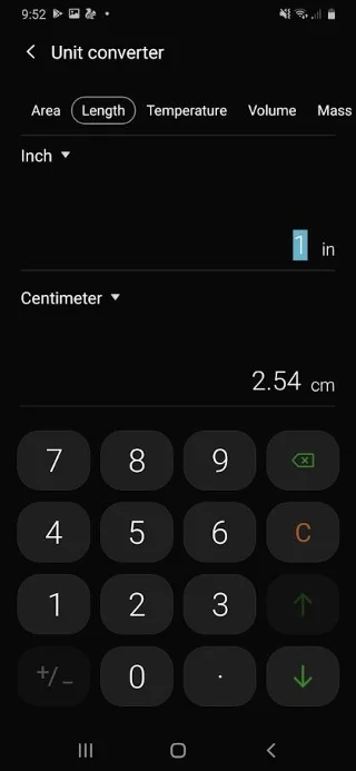 Usando conversões de unidades na calculadora Samsung