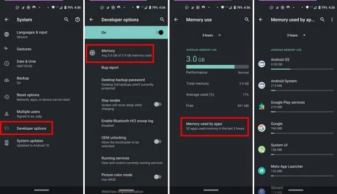 Android 10: hoe te controleren hoeveel geheugen apps gebruiken