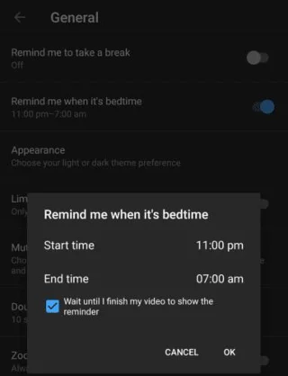 YouTube para Android: cómo configurar recordatorios de hora de dormir
