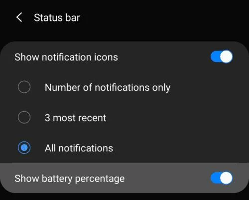 Androidステータスバーでバッテリーのパーセンテージを有効にする方法