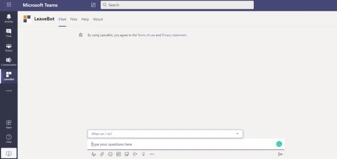Integrando o LeaveBot em sua conta do Microsoft Teams