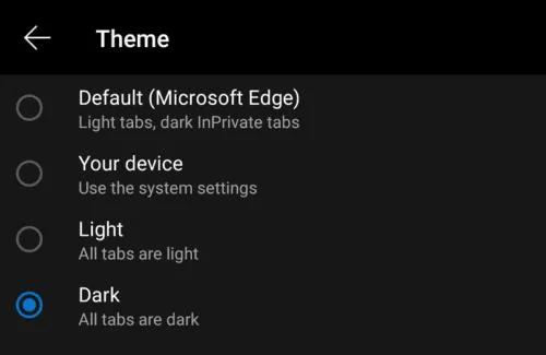 Edge dla Androida: jak włączyć tryb ciemny