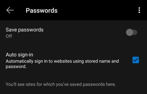 Edge voor Android: de vraag om uw wachtwoorden op te slaan stoppen