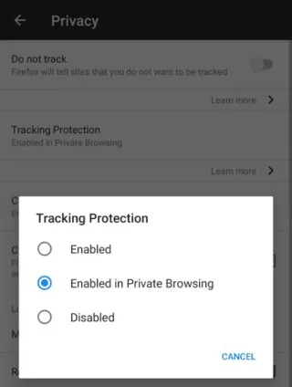 Firefox dla Androida: Jak włączyć ochronę przed śledzeniem