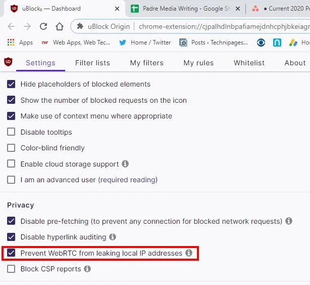 WebRTCがuBlockOriginでIPアドレスを漏らさないようにする