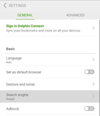 Dolphin voor Android: de standaardzoekmachine wijzigen?