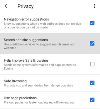 Ecosia na Androida: Jak wyłączyć przewidywanie wyszukiwania Search