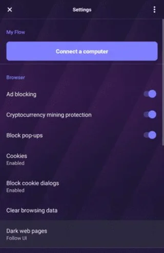 Opera Touch: Włącz tryb ciemny dla wszystkich witryn