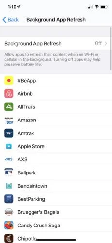 Achtergrondgegevens uitschakelen op iPhone 10