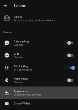 Opera for Android：カスタムカラースキームを設定する方法