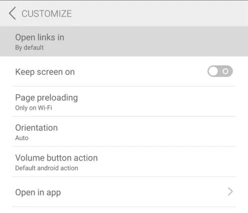 Dolphin voor Android: koppelingen instellen om te openen in huidig ​​of nieuw tabblad