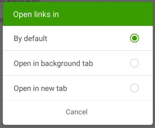 Dolphin voor Android: koppelingen instellen om te openen in huidig ​​of nieuw tabblad