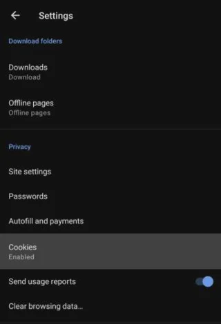 Opera para Android: Cómo configurar las preferencias de cookies