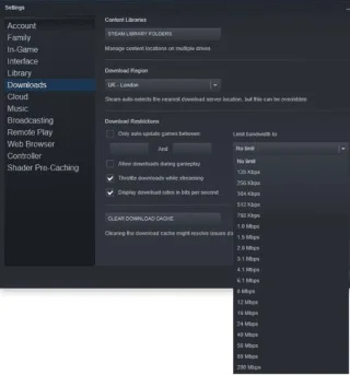 如何限制 Steam 中游戲更新的下載速度