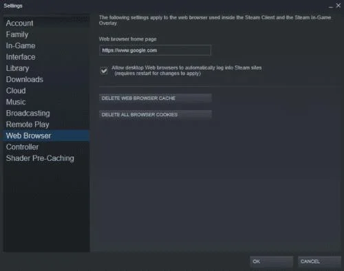 Steam: 게임 내 오버레이 브라우저의 홈페이지를 변경하는 방법