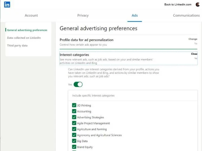 LinkedIn: Jak skonfigurować ustawienia zainteresowania reklamami