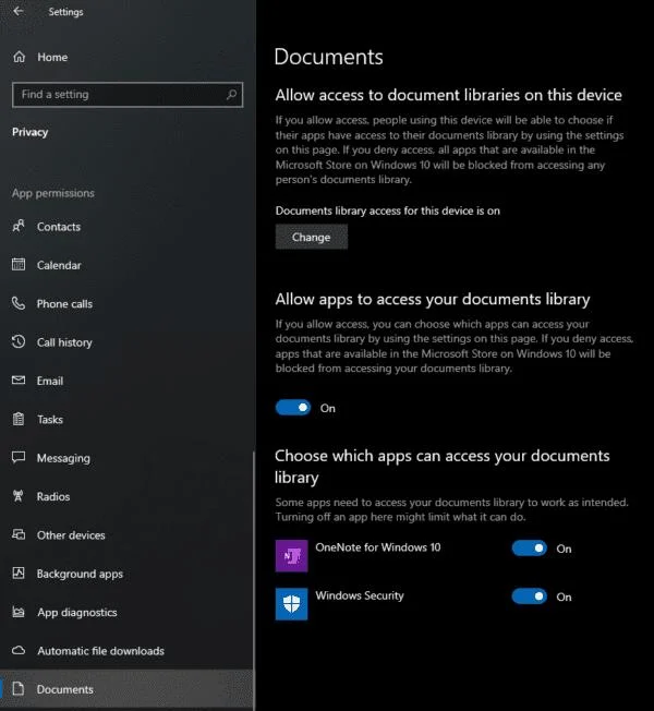 Windows 10: impida que las aplicaciones accedan a sus documentos