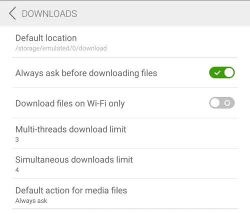 Dolphin voor Android: downloadvoorkeuren configureren